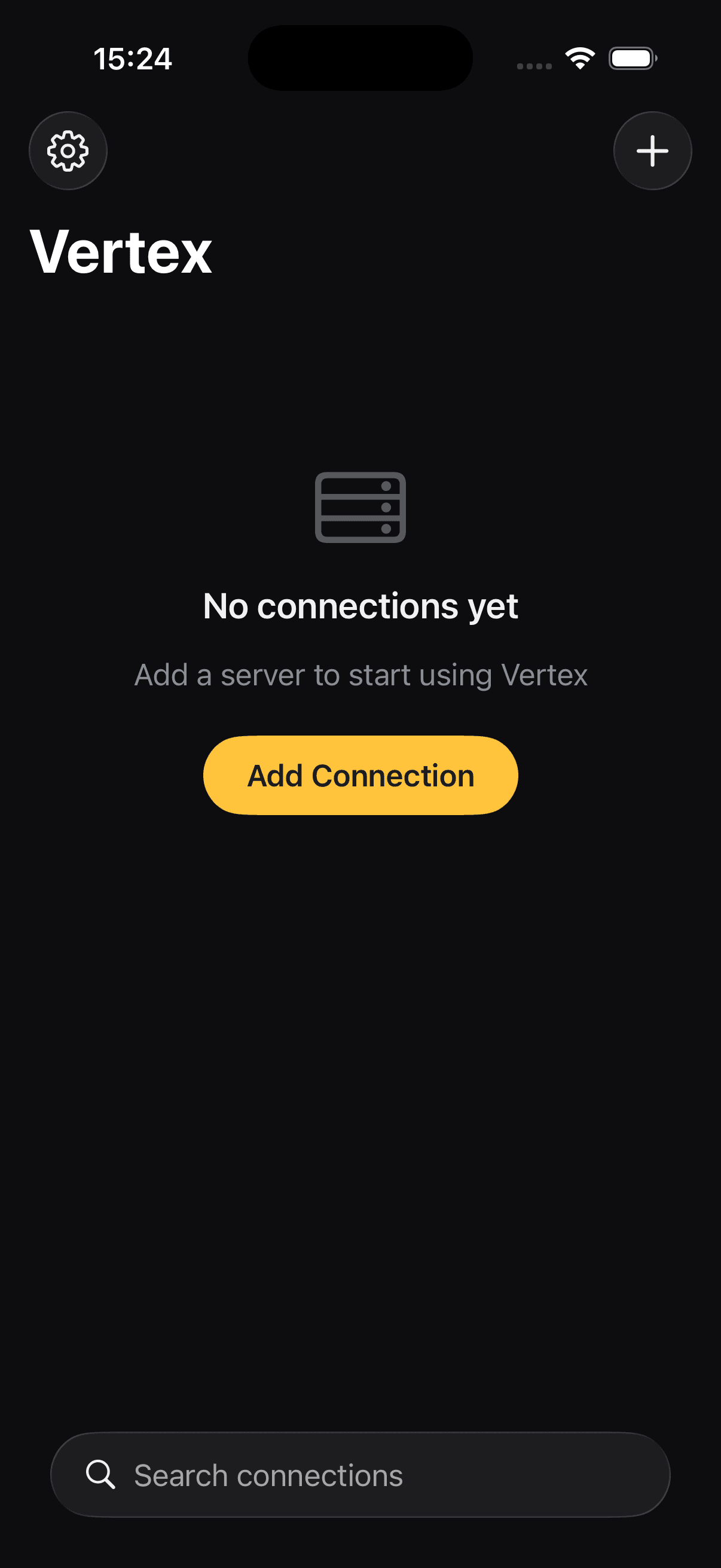 Termex showing a list of saved SSH connections on iPhone in dark mode