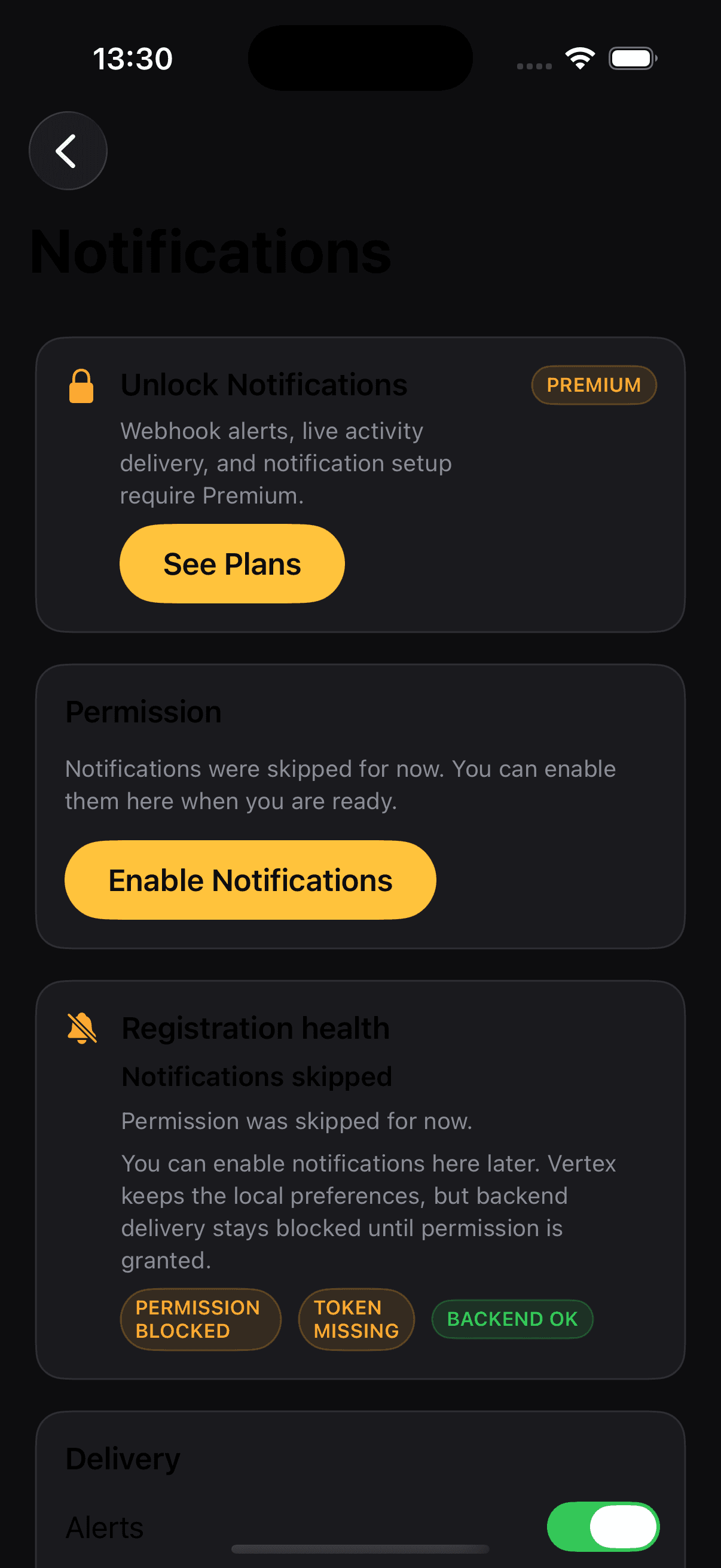 Termex live notifications and ActivityKit support